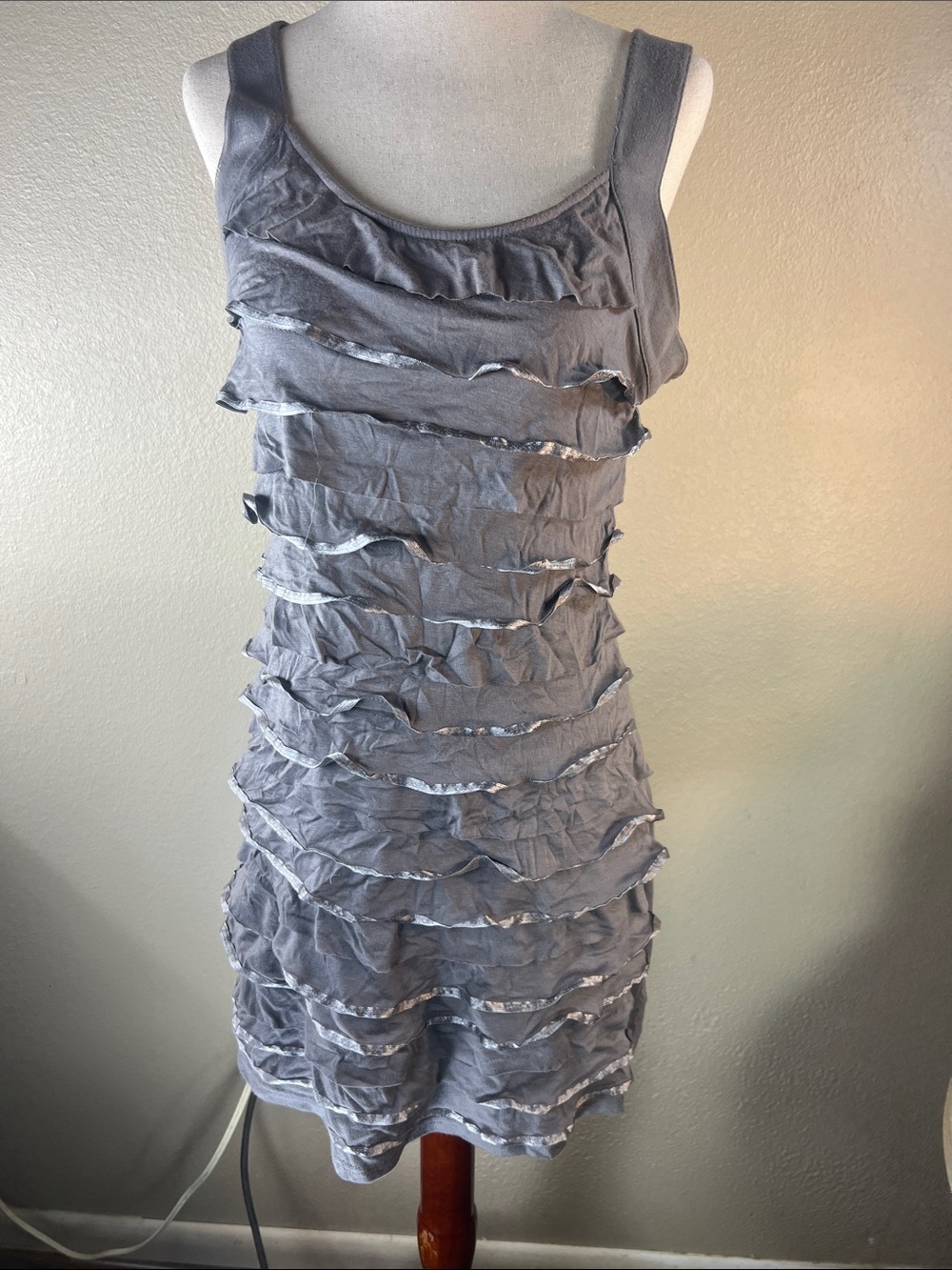 Sleeveless Ruffle Tier Mini Dress - Gray